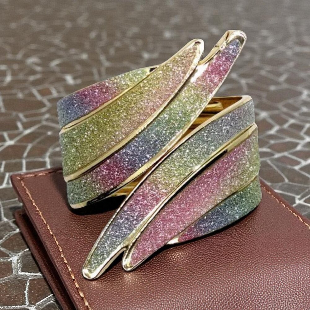 NEW Pastel Rainbow Glitter Hinged Cuff Bracelet